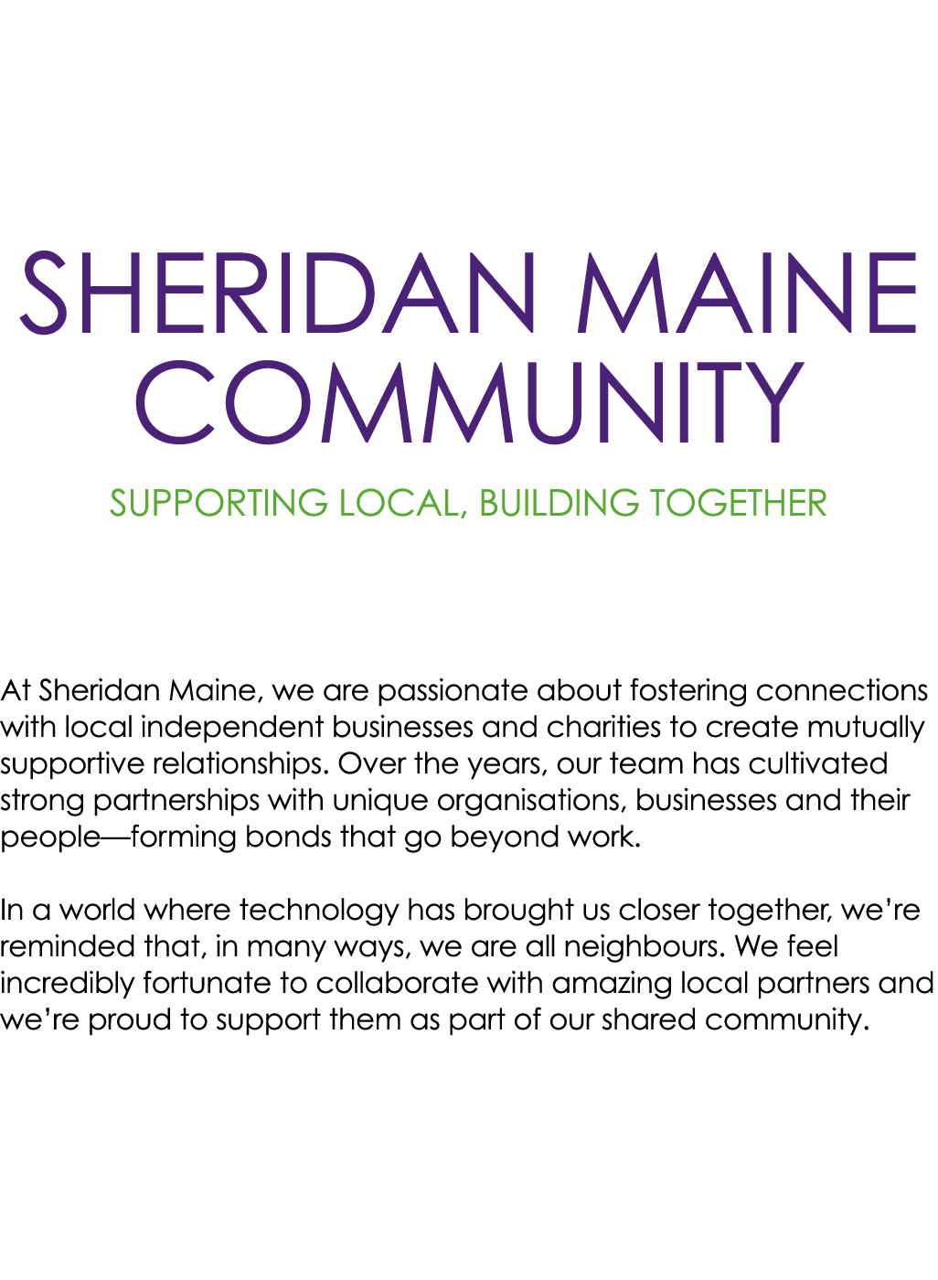 Sheridan Maine Community Supporting Local, Building Together At Sheridan Maine, we are passionate about fostering con...